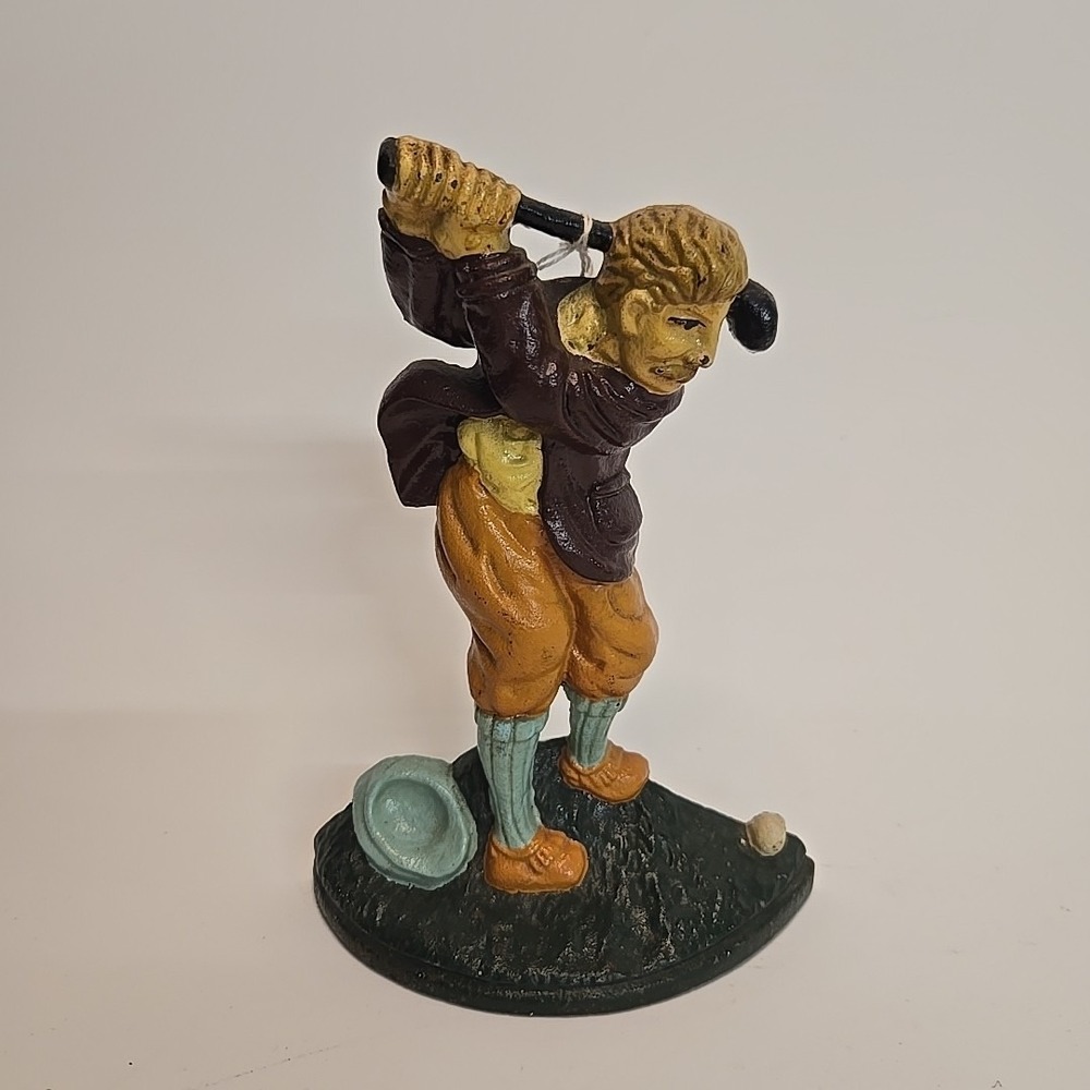 Vintage Cast‎ Iron Golfer Door Stop-Very Good